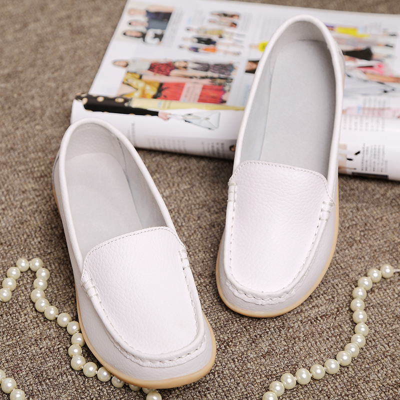 Women'S Shoes For Standing All Day - รองเท้าพยาบาลผู้หญิงสีขาว หนัง PU แบบสวม พื้นรองรับอุ้งเท้า พื้นยางกันลื่น