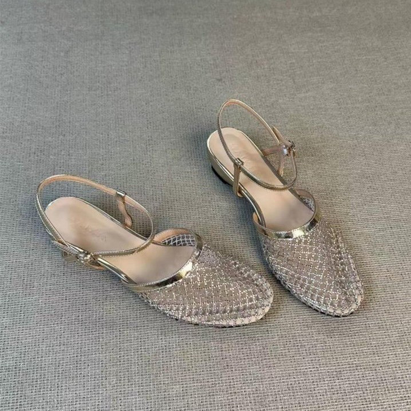 Women Shoes Size 7 - รองเท้าแตะผู้หญิงแบบตาข่าย ประดับคริสตัล รองเท้าส้นเตี้ยหรูหรา รองเท้าลำลองแบบสวม 2026 รองเท้าแบรนด์เนมสำหรับฤดูร้อน