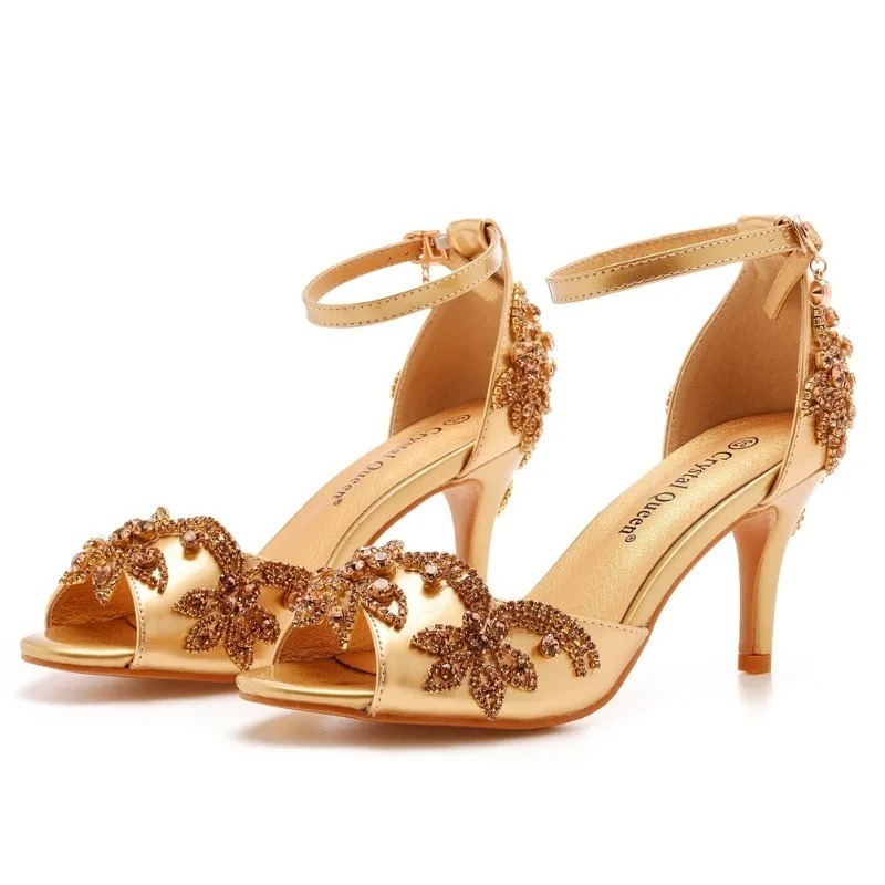 Peep Toe Heels - แฟชั่นดีไซเนอร์รองเท้าสตรีหรูหราประดับด้วยเพชรเปิดนิ้วเท้ารองเท้าส้นสูงสำหรับผู้หญิงรองเท้าแต่งงานที่สวยงามซานดาเลียส มูเยร์