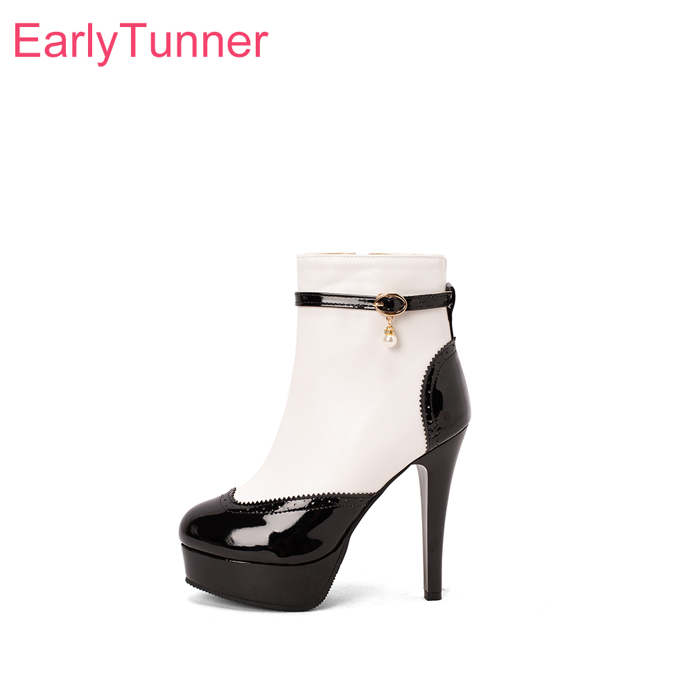 Women Shoes Size 7 - รองเท้าบูทข้อเท้าผู้หญิงแฟชั่นใหม่สปริง 2026 สีดำทอง หัวมน ส้นสูง ไซส์ใหญ่