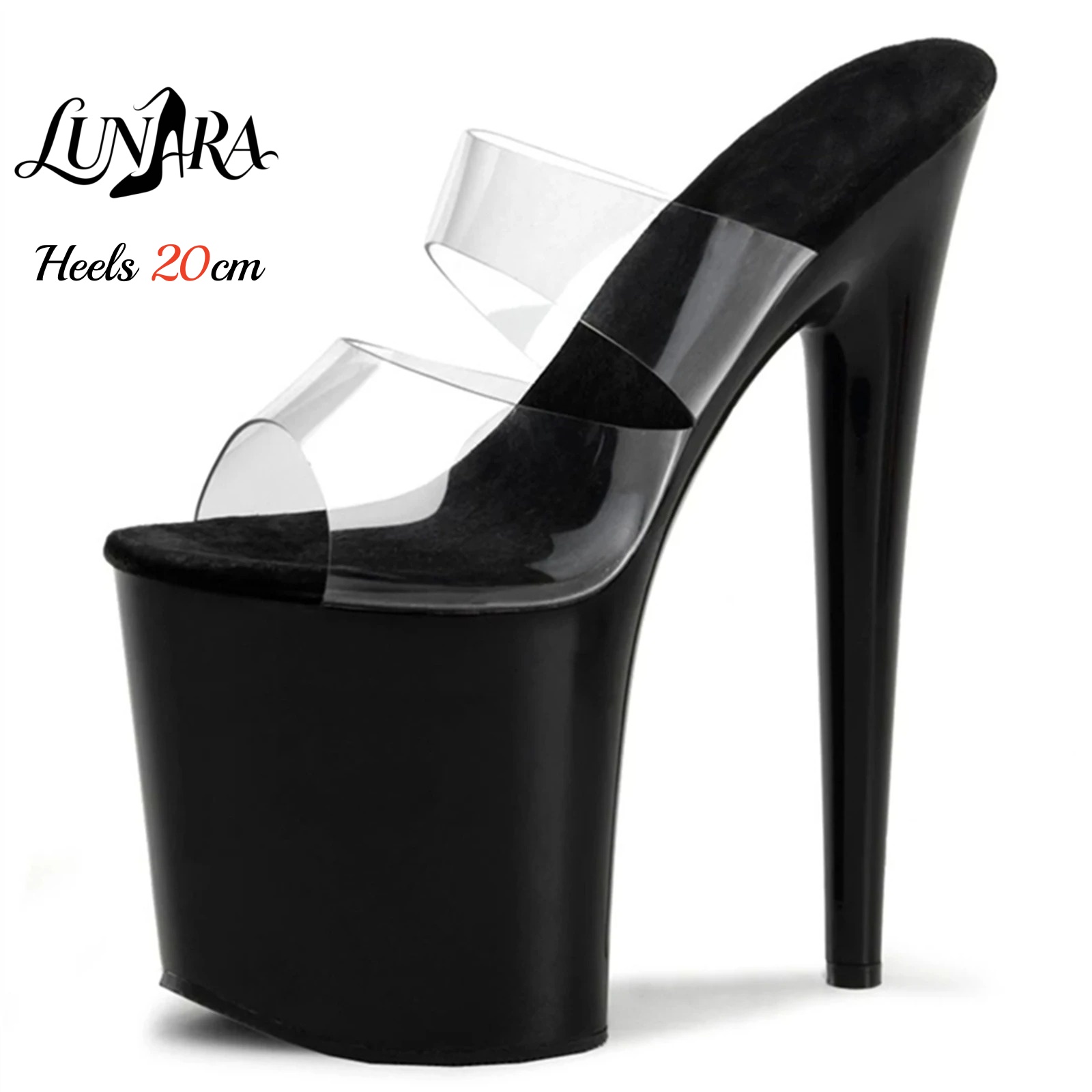 Clear Strap Heel - รองเท้าส้นสูงแบบสไลด์พลาสติกใส PVC ขนาด 20 ซม. สายรัดแบบรัดข้อเท้า