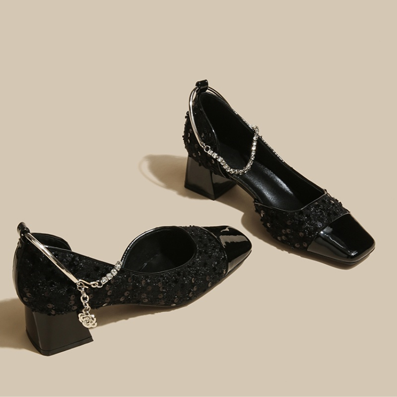 Women Shoes Mk - 2025 ออกแบบใหม่ฤดูใบไม้ผลิสแควร์ Toe เลื่อมผู้หญิง Mary Jane