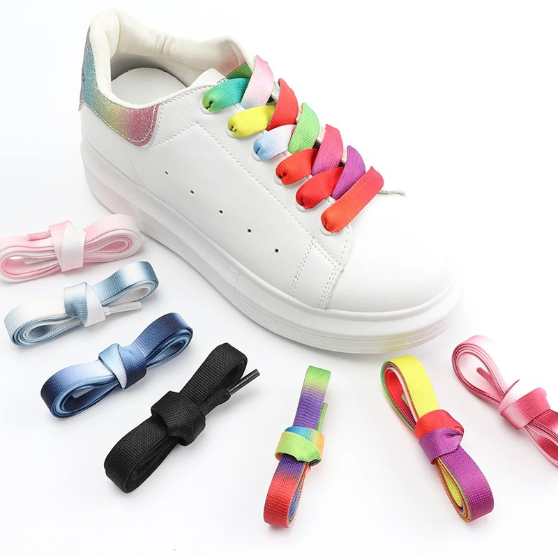 Women Shoes Mk - เชือกรองเท้าแบบแบนไล่สีรุ้ง กว้าง 1.2 ซม. สำหรับรองเท้าผ้าใบ เชือกรองเท้าลำลองสำหรับผู้หญิงและผู้ชาย