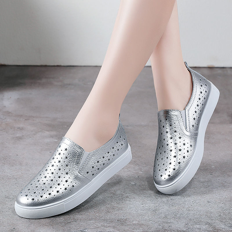 Women'S Shoes For Standing All Day - ฤดูใบไม้ผลิฤดูร้อนเงิน Flats Hollow Out ผู้หญิงสีขาว Loafer
