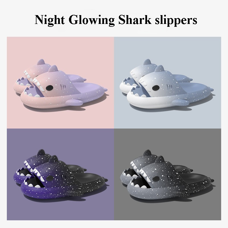 Women'S Shoes To Men'S - น่ารักการ์ตูน Shark รองเท้าแตะสําหรับผู้หญิงผู้ชายสีฤดูร้อนรองเท้า Night Glowing สไตล์คู่