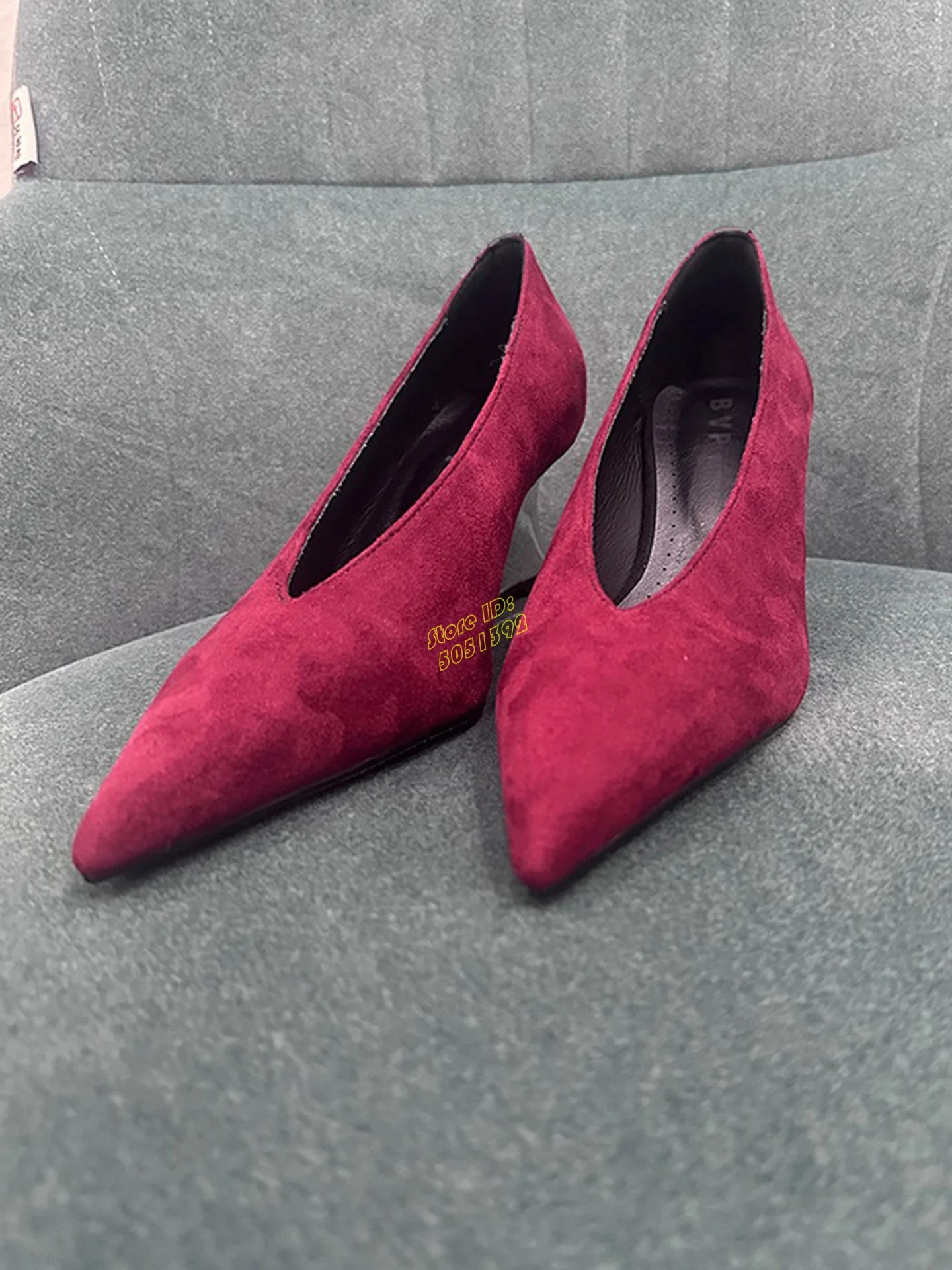 Women'S Shoes Burgundy - รองเท้าส้นเตารีดแบบสวม สีแดงเบอร์กันดี/ม่วง ปลายแหลม ความสูง 6 ซม.