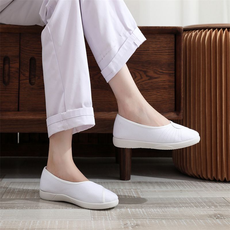 Women'S Shoes For Standing All Day - รองเท้าผ้าใบผู้หญิงสีขาว พื้นเรียบ ระบายอากาศได้ดี ใส่สบาย เหมาะสำหรับพยาบาล ใส่ได้ตลอดวัน