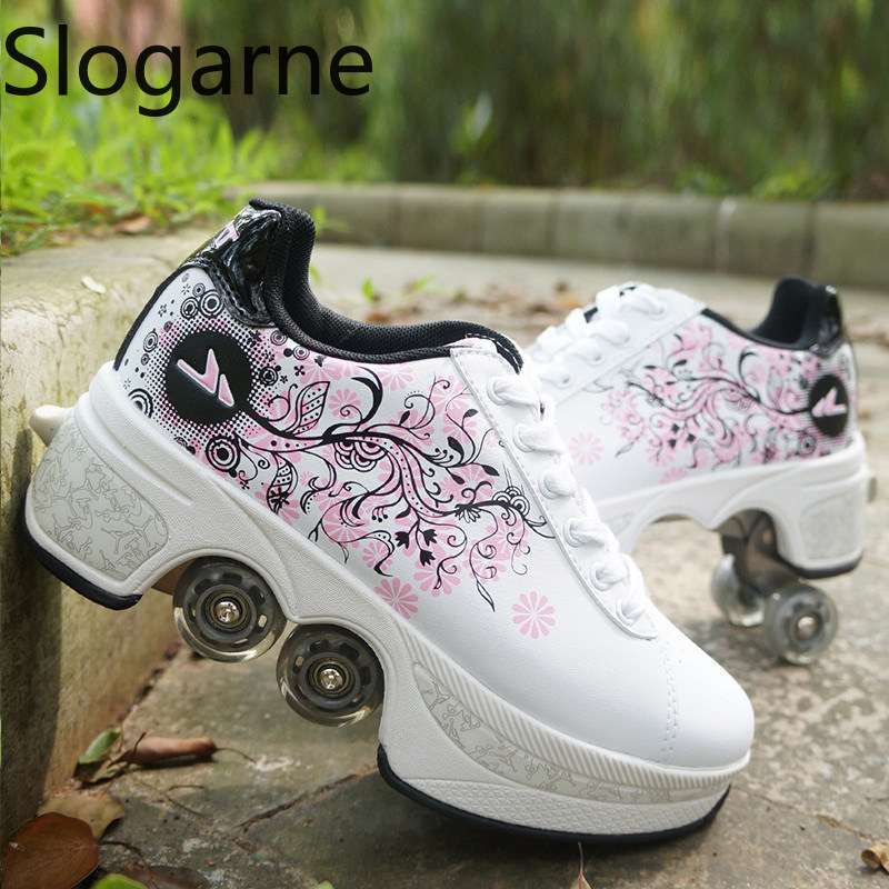 Women'S Shoes To Men'S - รองเท้าสเก็ตแบบมีล้อ 4 ล้อ สำหรับผู้หญิงและผู้ชาย รองเท้ากีฬาลำลอง รองเท้าสเก็ตแบบอินไลน์ใหม่