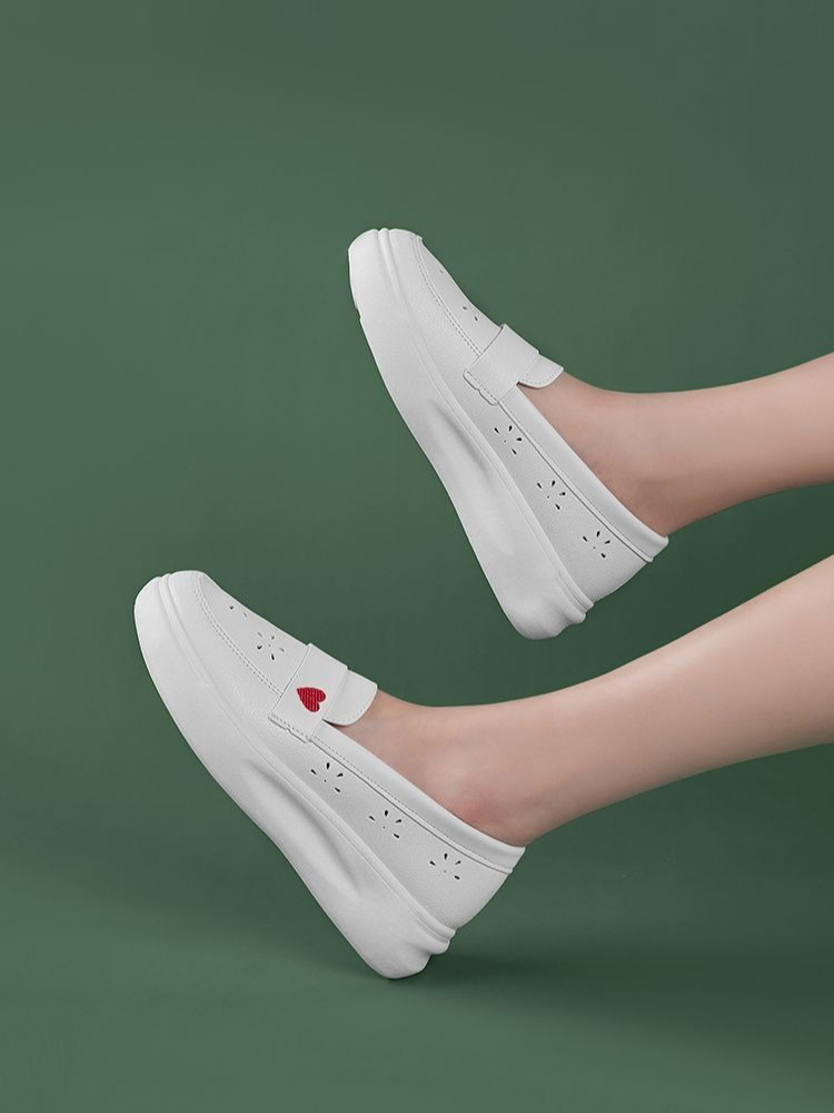 Women'S Shoes For Standing All Day - รองเท้าพยาบาลสไตล์เกาหลีสุดฮิตสำหรับผู้หญิง แบบเจาะรู ระบายอากาศได้ดี สีขาว ใส่ได้ตลอดวัน เหมาะสำหรับคนท้อง