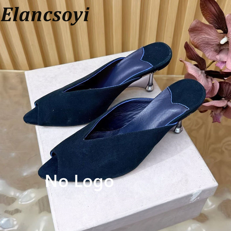 Women Shoes Size 7 - รองเท้าแตะสตรีแบบเปิดนิ้วเท้า หนังกลับ ส้นสูงแบบลาด พร้อมปลายเปิดรูปปากปลา เหมาะสำหรับใส่ทำงาน เดินทาง