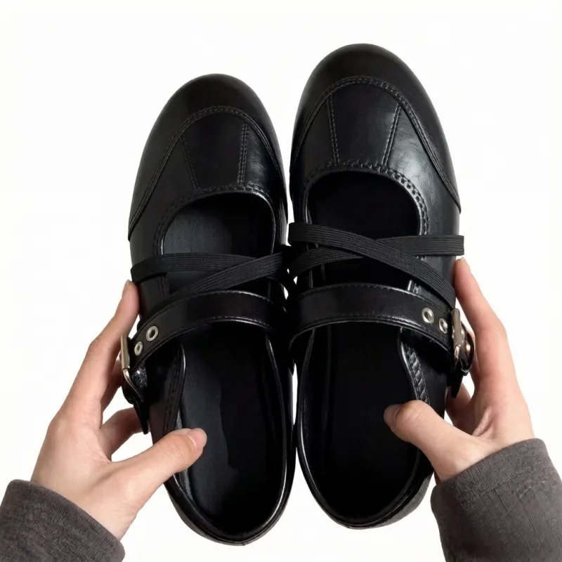 Women Shoes Size 7 - รองเท้าส้นเตี้ยแบบแมรี่เจนสำหรับผู้หญิง สไตล์เรโทร สายไขว้ ทรงบัลเล่ต์ หัวกลม สวมใส่สบาย