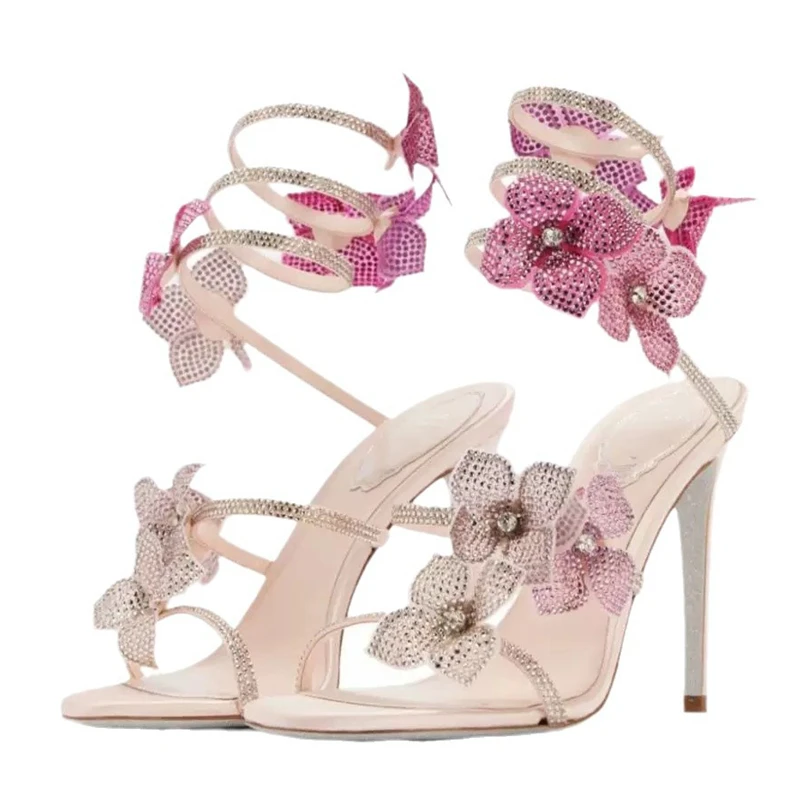 Peep Toe Heels - Eilyken เซ็กซี่คริสตัลดอกไม้บางรองเท้าส้นสูงผู้หญิงรองเท้าแตะสไตล์ Street แคบสายรัดข้อเท้า POLE เต้นรําสุภาพสตรีรองเท้า