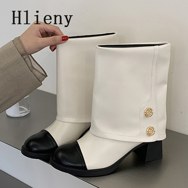 Women Shoes Size 7 - Hlieny แฟชั่นฤดูใบไม้ร่วงและฤดูหนาวสำหรับผู้หญิงทันสมัย รองเท้าบูทข้อสั้นหัวกลม ส้นเหลี่ยม รองเท้าบูทยาวสำหรับผู้หญิง รองเท้าสำหรับงานปาร์ตี้
