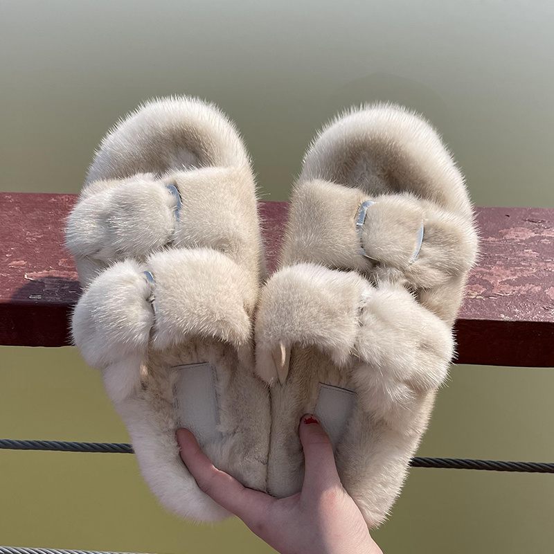 Women Shoes Mk - รองเท้าแตะผู้หญิงแบบเปิดนิ้วเท้า รองเท้าแตะขนมิงค์สุดหรู รองเท้าแตะฤดูร้อน 2026 รองเท้าสไลด์ขนสัตว์ รองเท้าสวมใส่กลางแจ้งสำหรับผู้หญิง
