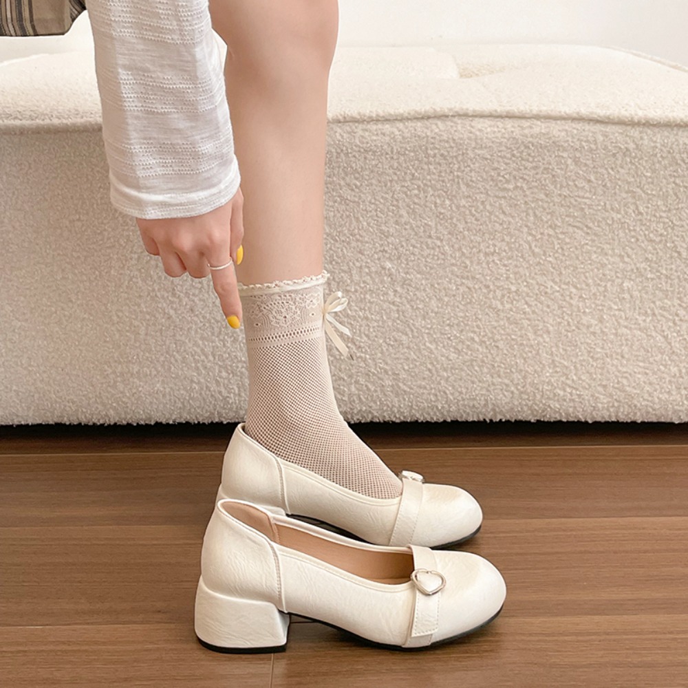 Women Shoes Mk - รองเท้าส้นหนาสไตล์ฝรั่งเศสสีเงินสำหรับผู้หญิง คอลเลคชั่นใหม่ ฤดูใบไม้ผลิ 2026 รองเท้าส้นสูงแบบแมรี่เจน หนังแท้