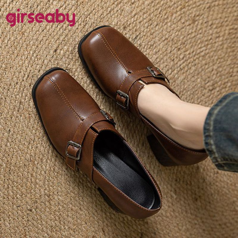 Women'S Shoes Plus Size - Girseaby Vintage ผู้หญิงปั๊มสแควร์ Toe รองเท้าส้นสูง Slip