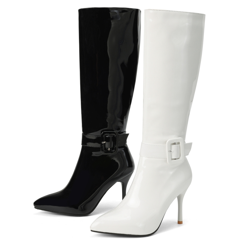 สีดําสีขาวเข่ารองเท้าบูทสูงสํา - Women Shoes Size 7 บทวิจารณ์และราคา