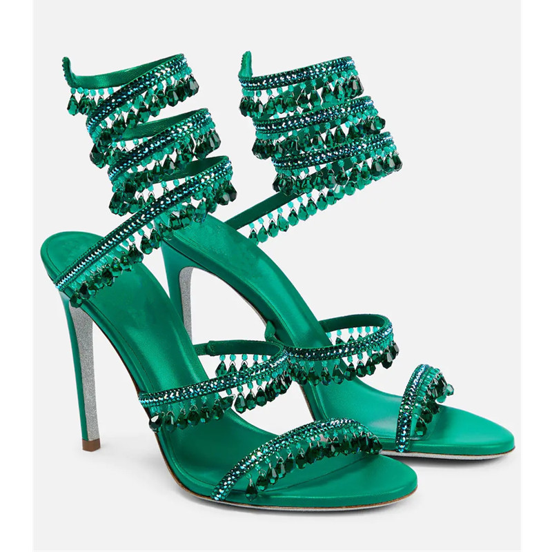 รองเท้าส้นสูงประดับคริสตัลสีเข - Peep Toe Heels บทวิจารณ์และราคา