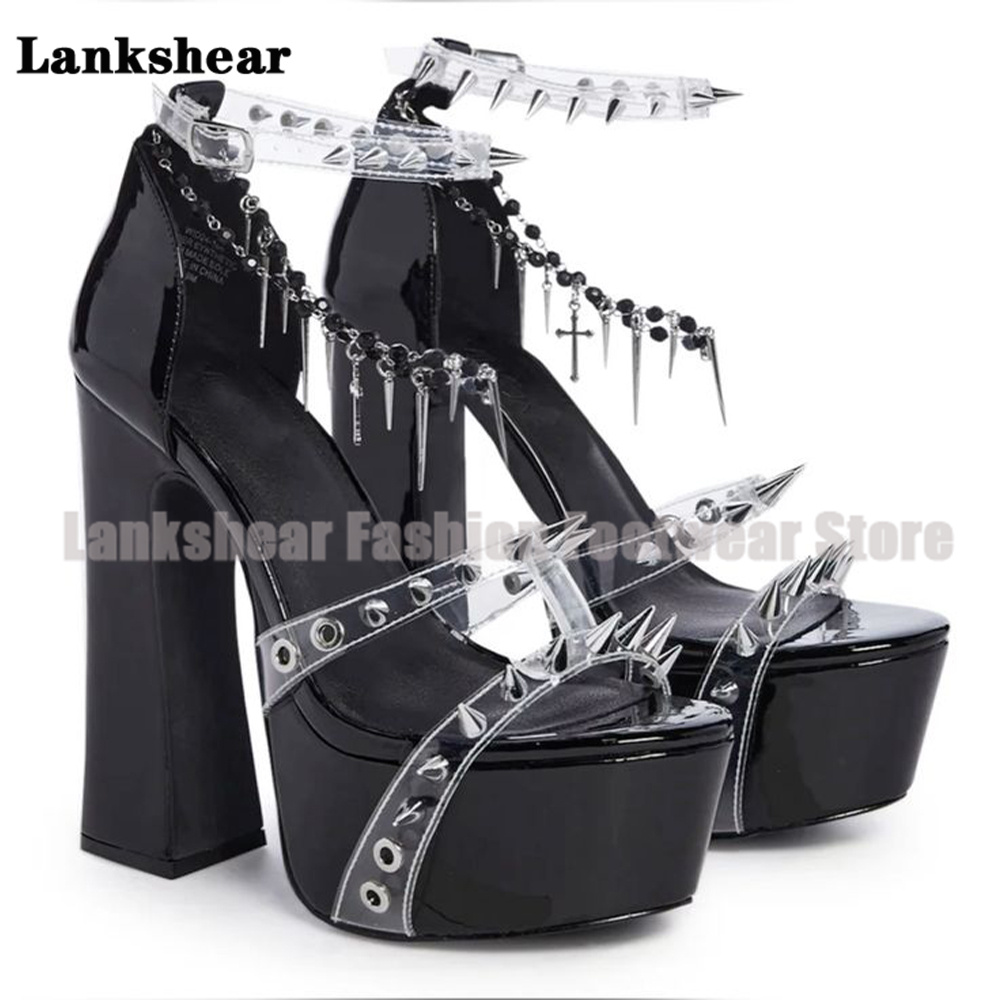 แพลตฟอร์ม Studded Clear Pvc รอ - Clear Strap Heel บทวิจารณ์และราคา