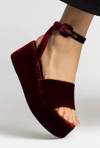 รองเท้าส้นเตารีดแบบเปิดนิ้วเท้ - Women'S Shoes Burgundy บทวิจารณ์และราคา