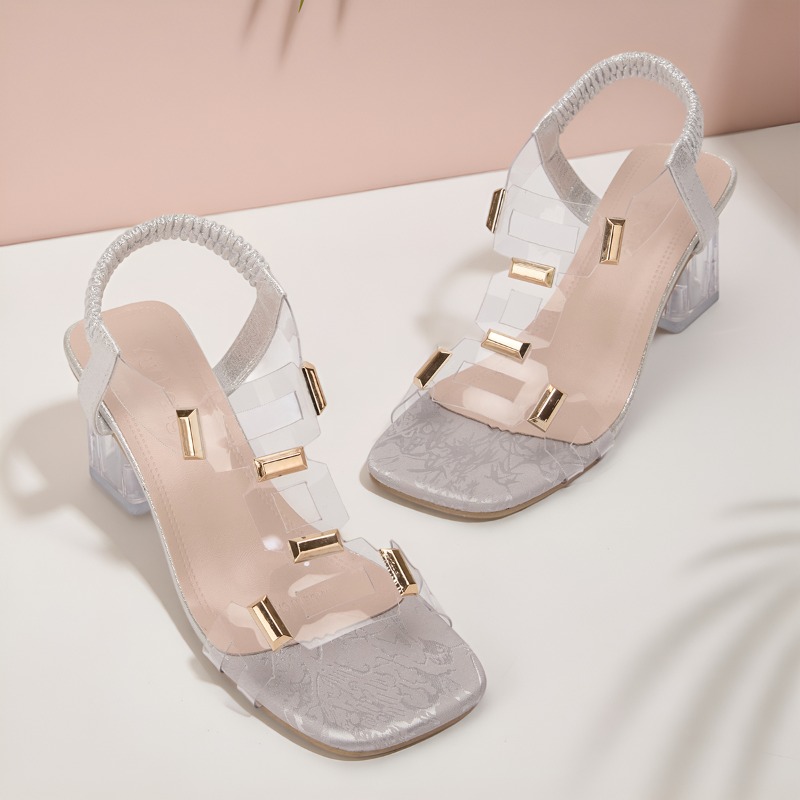 รองเท้าส้นตึกแบบเรียบหรูสำหรับ - Clear Strap Heel บทวิจารณ์และราคา