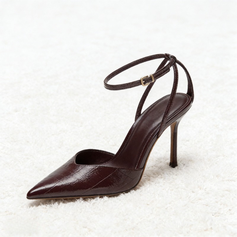 รองเท้าส้นสูงแบบรัดข้อเท้าสีแด - Women'S Shoes Burgundy บทวิจารณ์และราคา