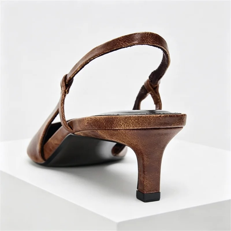 รองเท้าส้นสูงแบบมีสายรัดส้น ดี - Women Shoes Brown Colour บทวิจารณ์และราคา